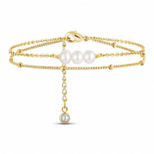 Three Pearls Bracelet, 18k Gold Plated Steel in Gold