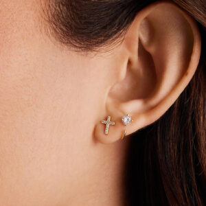 Cross Stud Earrings, in Gold and Silver
