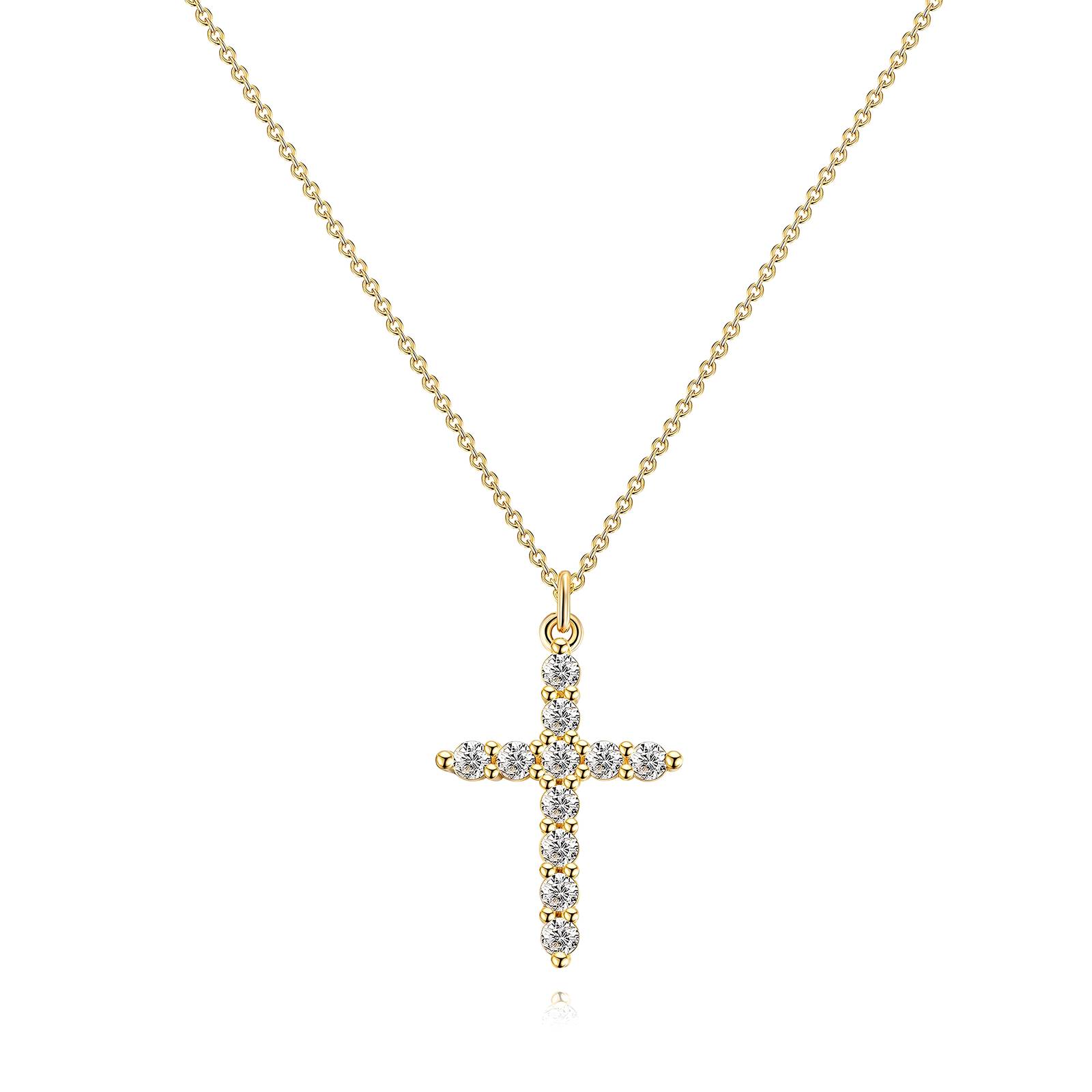 Cross Necklace with Diamonds in Gold and Silver - Image 3