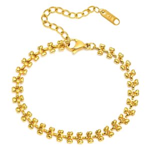 Double Heart Bracelet, 18k Gold Plated Steel in Gold