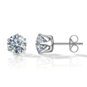Round Cubic Zirconia Stone Stud Earrings, in Silver